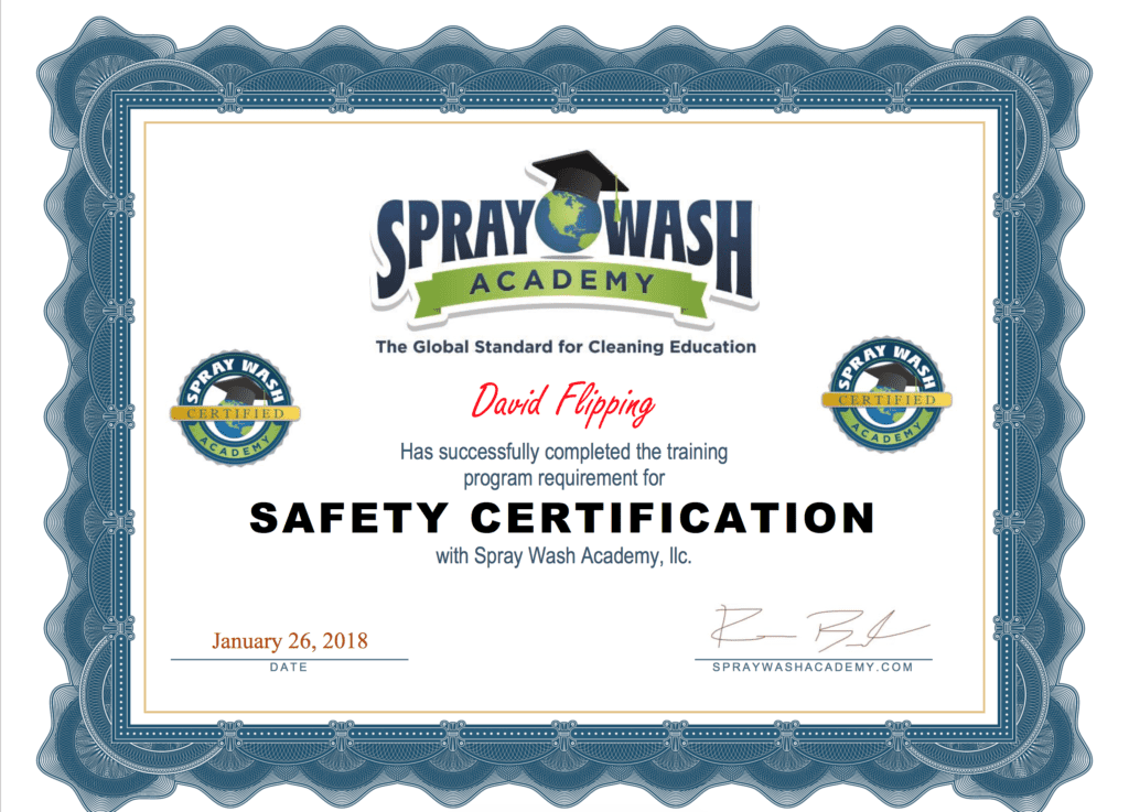 David Flipping Power Washing Safety Certification